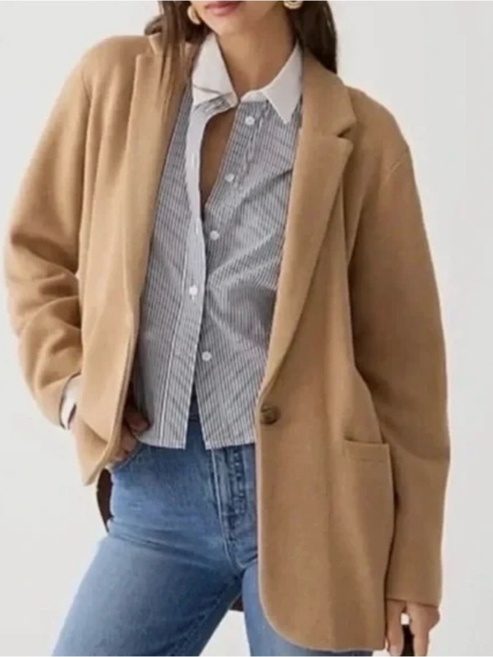 NWOT J. Crew Cecile Camel Single-Button Sweater Blazer Jacket